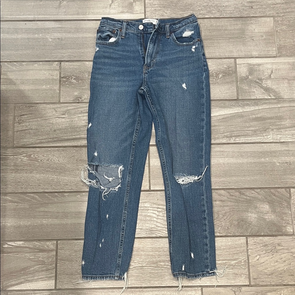 Abercrombie & Fitch Blue Distressed Straight Leg Jeans